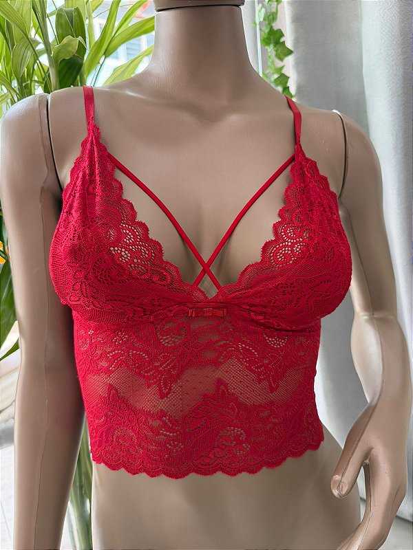 EVA TOP EM RENDA VERMELHO BORDÔ - TAM M