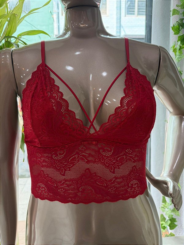 EVA TOP EM RENDA VERMELHO BORDÔ - TAM G