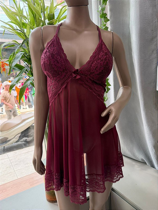 SENSUALITY CAMISOLA COM BOJO E TULE - VINHO TAM-GG