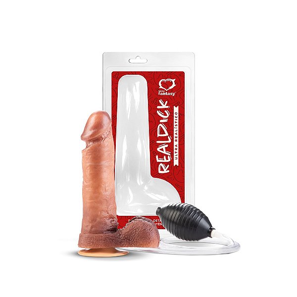 Pênis Real Dick Ultra Realístico Ejaculatório Com Escroto e Ventosa 17 X 4,5cm