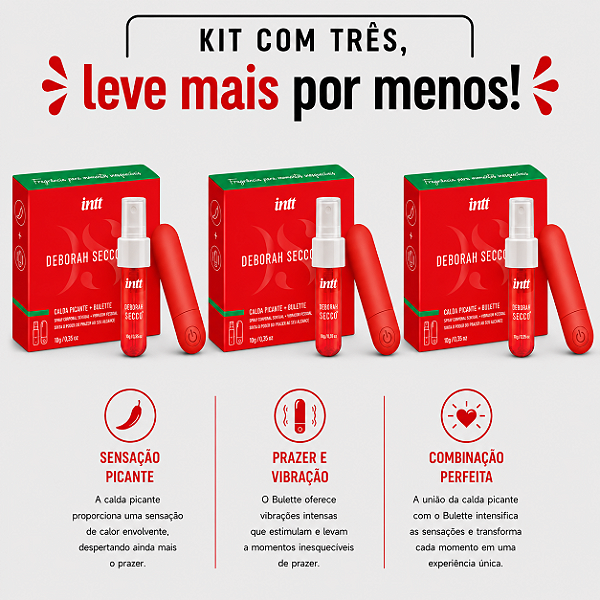 KIT COM CALDA PICANTE + VIBRADOR BULLET Debora Secco - (Kit 3 un sai por 98,60 cada no pix)