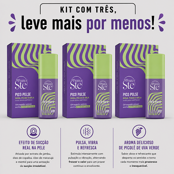 KIT COM TRES PICO PULSE PICOLÉ DE UVA VERDE ( cada sai por 50,79 no pix )