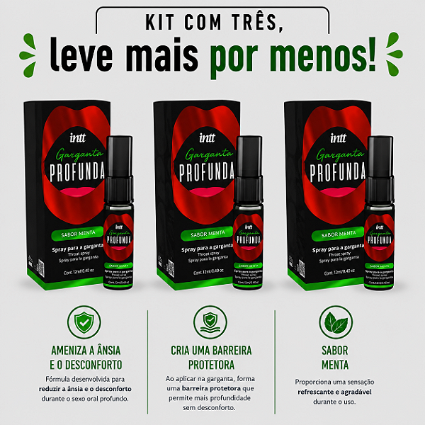 KIT COM TRES GARGANTA PROFUNDA MENTA INTT 15ml ( cada sai por 17,42 no pix )