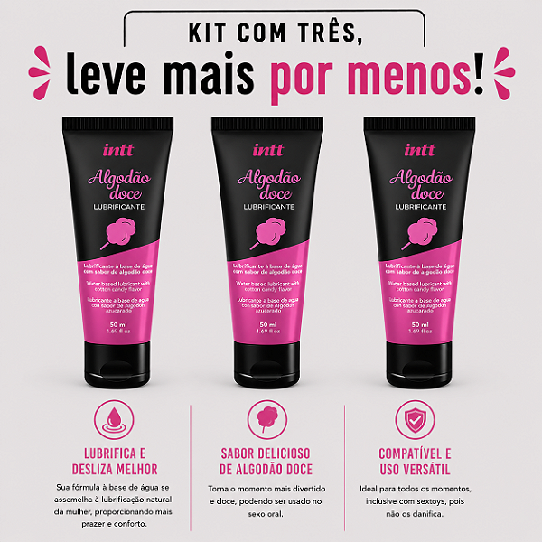 KIT COM TRES ALGODÃO DOCE LUBRIFICANTE ÍNTIMO 50ml ( cada sai por 20,90 no pix )
