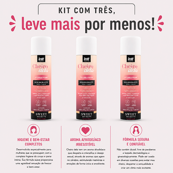 KIT COM TRES CHEIRO DELA DESODORANTE ÍNTIMO COM AROMA AFRODISÍACO - (cada sai por 41,82 no pix)