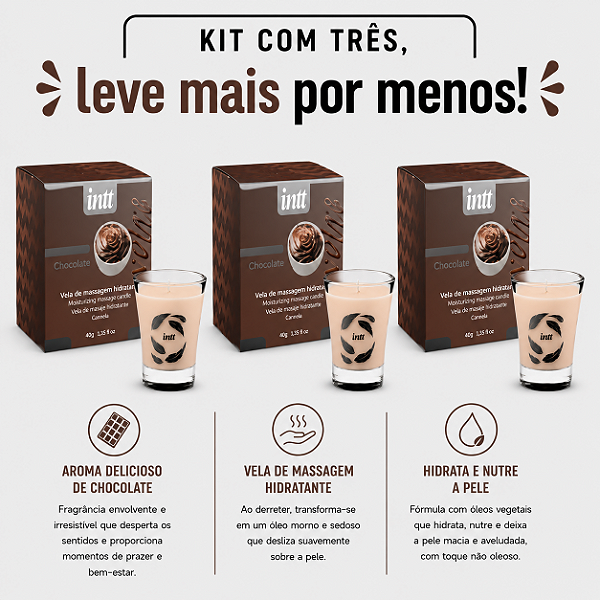 KIT COM 3 VELAS BEIJÁVEIS CHOCOLATE 40g Intt - (Kit 3 un por 32,86 cada no pix)