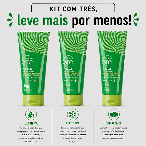 KIT COM TRES PICO LUB GEL DESLIZANTE COM AROMA DE CHICLETE DE MENTA E EFEITO ICE 65g (cada sai por R$ 33,86 no pix)