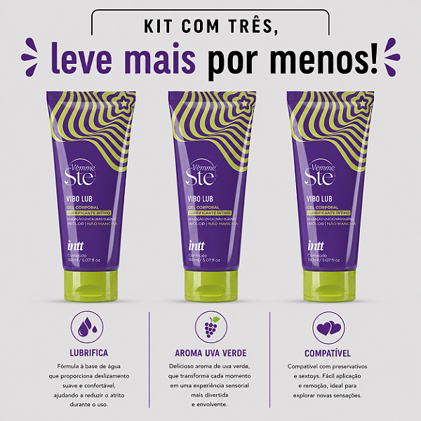 KIT COM TRES PICO LUB GEL DESLIZANTE COM AROMA DE UVA VERDE 65g (cada sai por R$ 33,86 no pix