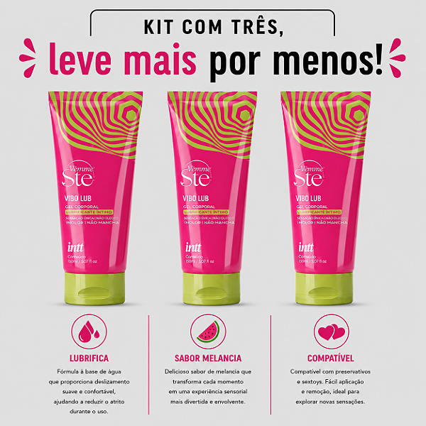 KIT COM TRES PICO LUB GEL DESLIZANTE COM AROMA DE MELANCIA 65g (cada sai por R$ 33,86 no pix)