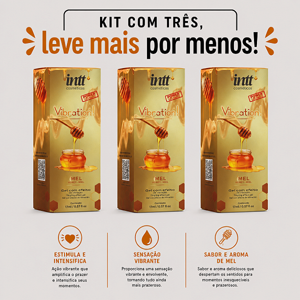 KIT COM TRES VIBRATION! POWER MEL HONEY 17ml ( cada sai por 58,76 no pix )