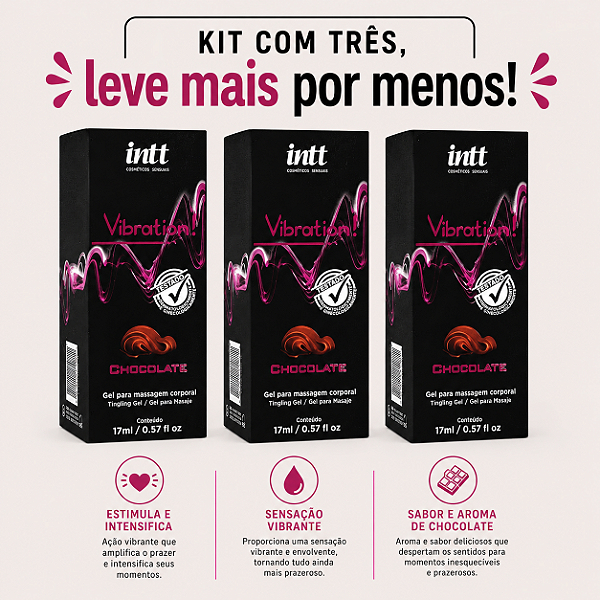 KIT COM TRES VIBRATION! CHOCOLATE 17ml ( cada sai por 51,78 no pix )