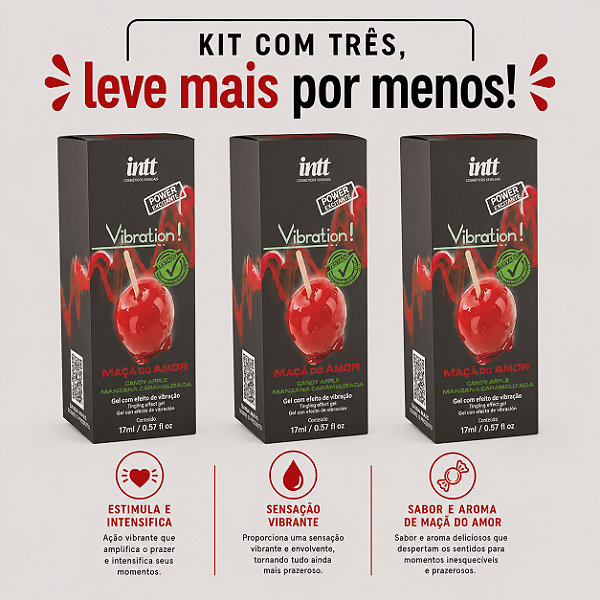 KIT COM TRES VIBRATION! POWER MAÇA DO AMOR 17ml ( cada sai por 58,76 no pix )