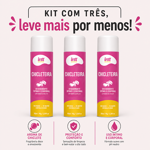 KIT COM TRES CHICLETEIRA DESODORANTE ÍNTIMO AROMA DE CHICLETE 90g ( cada sai por 41,82 no pix )