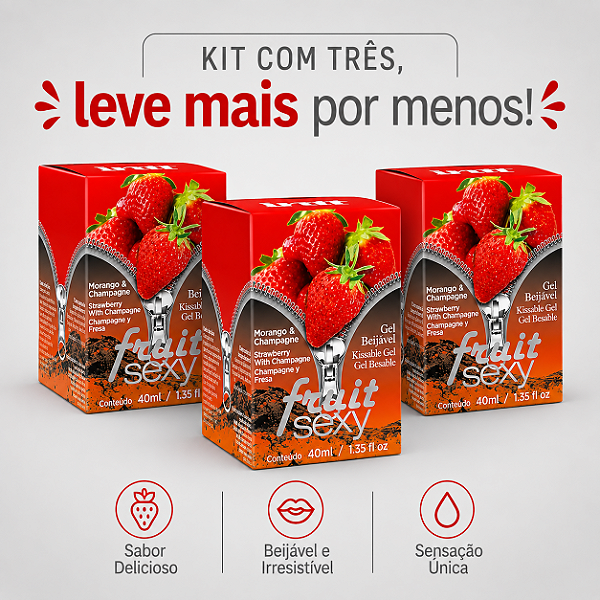 KIT COM TRES FRUIT SEXY MORANGO COM CHAMPAGNE 40ml ( cada sai por 14,93 no pix )