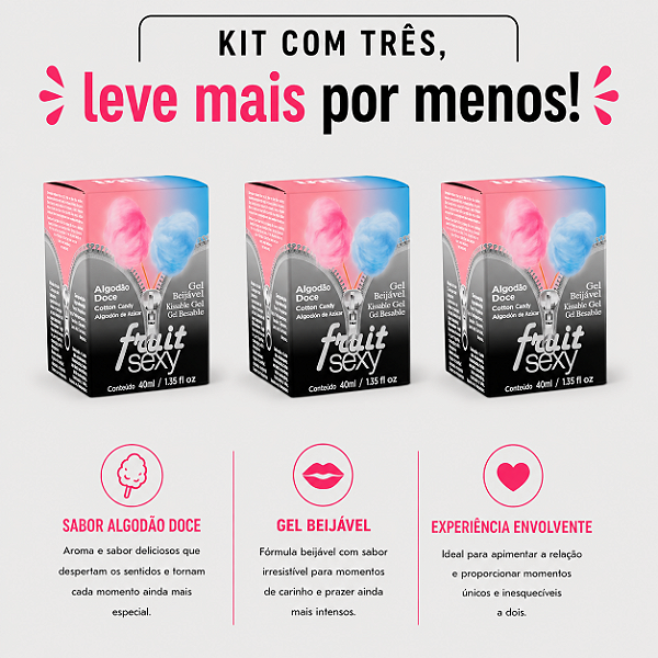 KIT COM TRES FRUIT SEXY ALGODÃO DOCE 40ml ( cada sai por 14,93 no pix )