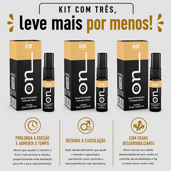 KIT COM TRES ON SPRAY EXCITANTE E PROLONGADOR MASC. 15ml ( cada sai por R$ 23,89 no pix )