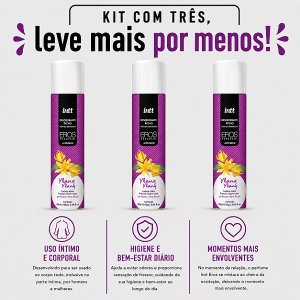 KIT COM TRES EROS YLANG YLANG DESODORANTE ÍNTIMO ( cada sai por R$ 41,82 no pix )