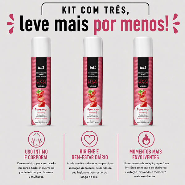 KIT COM TRES EROS MORANGO DESODORANTE ÍNTIMO ( cada sai por R$ 41,82 no pix )