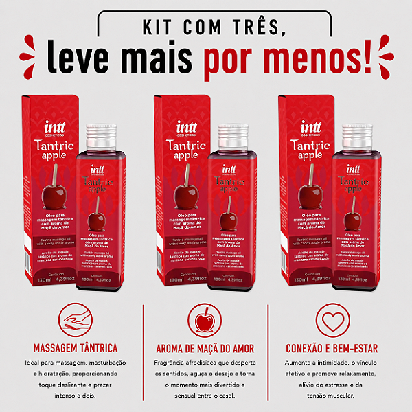 KIT COM TRES TANTRIC APPLE ÓLEO DE MASSAGEN 130ml ( cada sai por R$ 37,84 no pix )