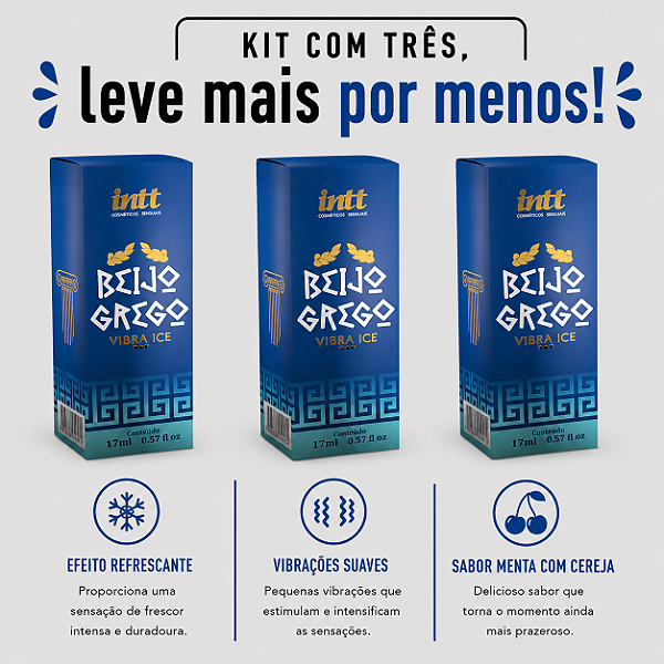 KIT COM TRES BEIJO GREGO VIBRA ICE INTT 17ml ( cada sai por R$ 33,85 no pix )