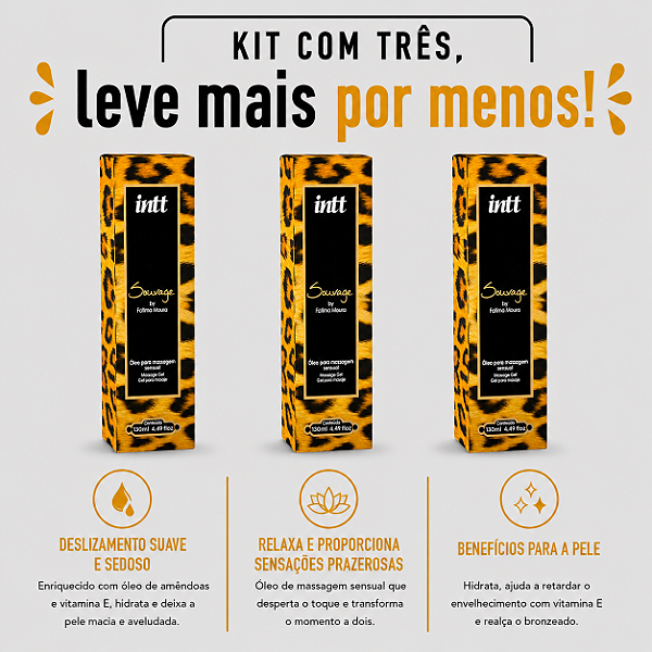 KIT COM TRES SELVAGEM ÓLEO SENSUAL PARA MASSAGEM INTT 130ml ( cada sai por R$ 34,35 no pix )