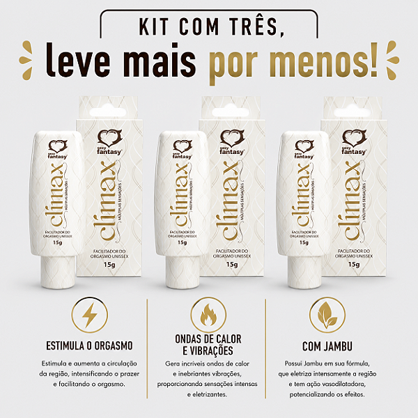 KIT COM TRES Clímax Sensações Mútiplas Unissex 15g ( cada sai por R$ 13,44 no pix )