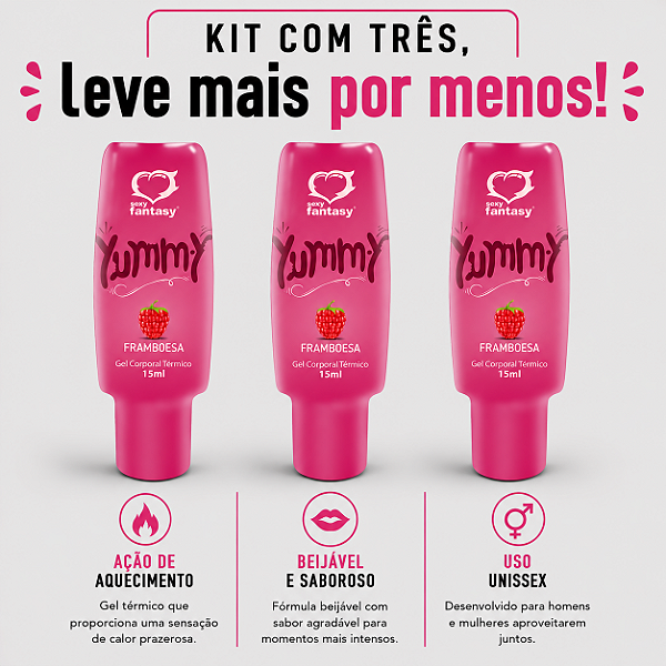 KIT COM TRES GEL YUMMY FRAMBOESA 15ml ( cada sai por R$ 4,63 no pix )