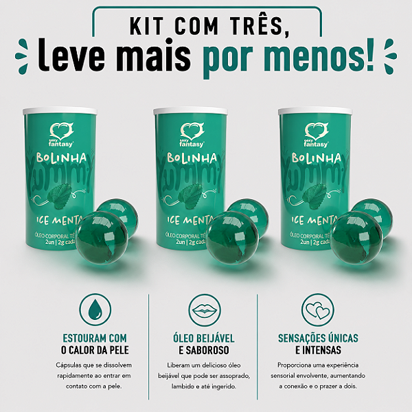 KIT COM TRES YUMMY BALL Beijável Ice Menta 2un ( cada sai por R$ 4,97 no pix )