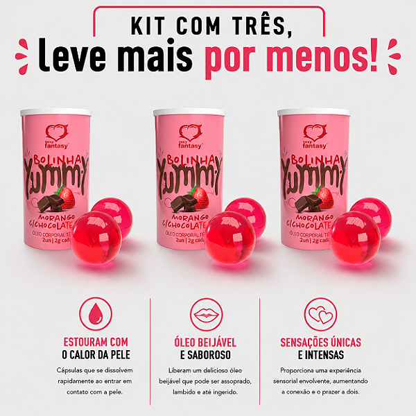 KIT COM TRES YUMMY BALL Beijável Morango c/ Chocolate Hot 2un ( cada sai por R$ 4,97 no pix )