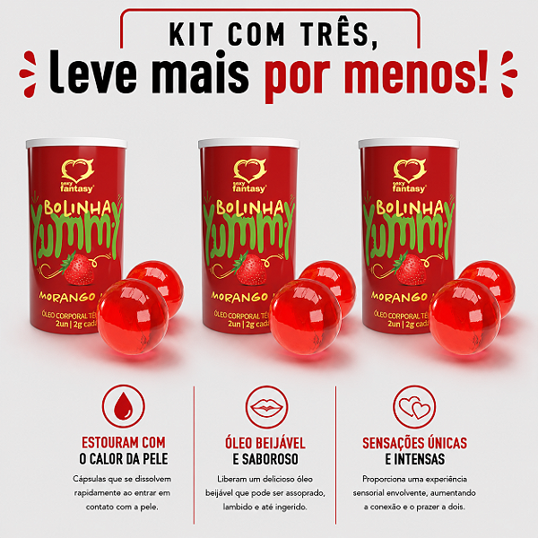 KIT COM TRES YUMMY BALL Beijável Morango Hot 2un ( cada sai por R$ 4,97 no pix )