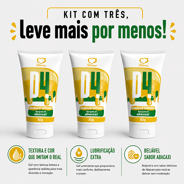 KIT COM TRES D4 GEL ABACAXI TEXTURA LEITOSA 60g ( cada sai por R$ 14,43 no pix )