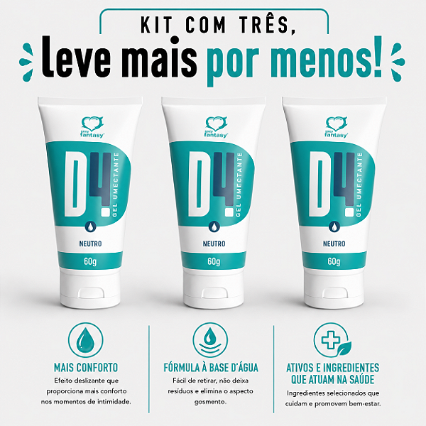 KIT COM TRES D4 GEL NEUTRO LUBRIFICANTE ÍNTIMO 60g ( cada sai por R$ 13,93 no pix )