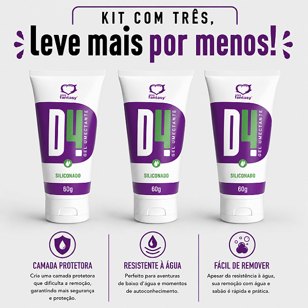 KIT COM TRES D4 GEL SILICONADO ÍNTIMO 60g ( cada sai por R$ 23,40 no pix )