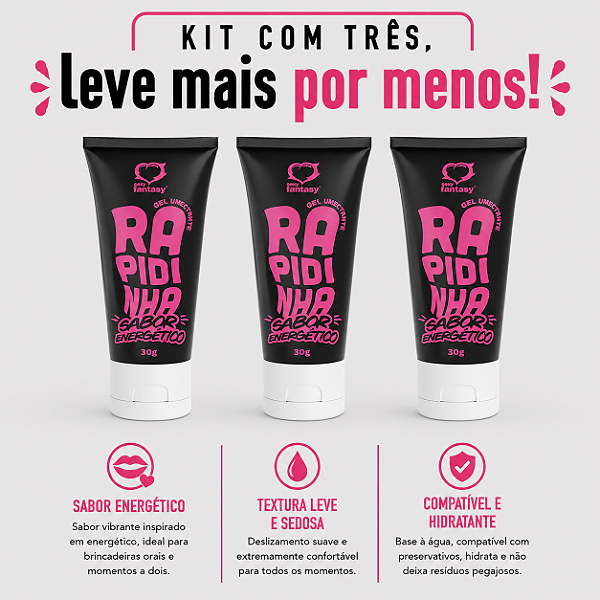 KIT COM TRES RAPIDINHA Gel Lubrificante Sabor Energético 30g ( cada sai por R$ 6,96 no pix )