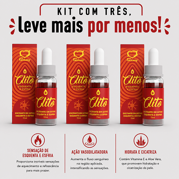 KIT COM TRES CLITO ESQUENTA E ESFRIA Excitante em Gotas 17ml ( cada sai por R$ 13,93 no pix )