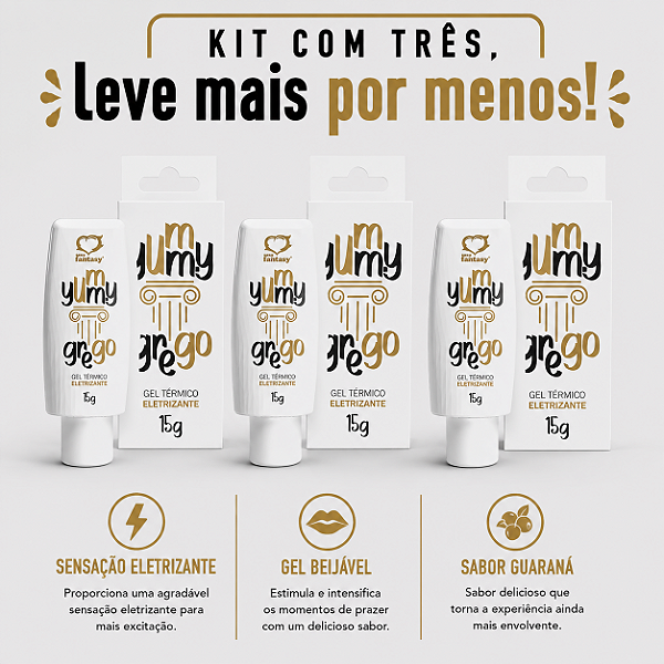 KIT COM TRES GREGO GEL ELETRIZANTE YUMMY 15g ( cada sai por R$ 13,44 no pix )