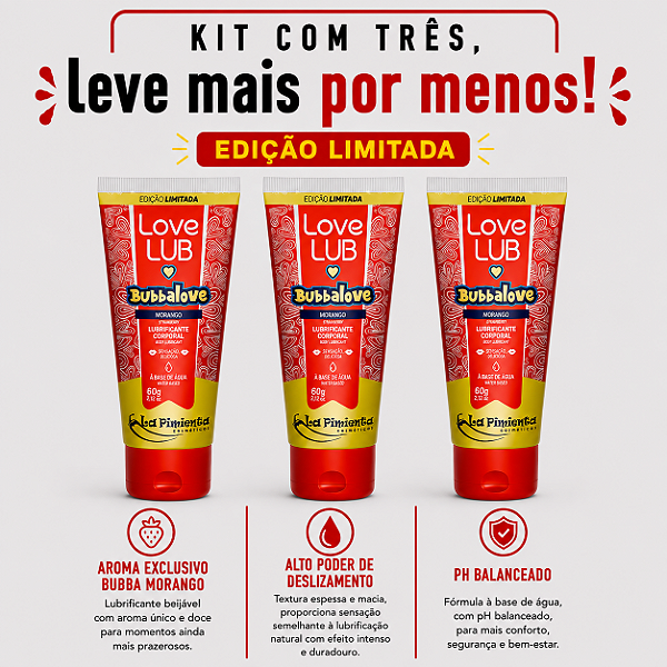KIT COM TRES BUBBALOVE GEL MORANGO 60g ( cada sai por R$ 7,96 no pix )