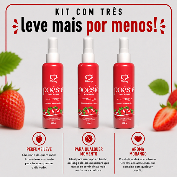 KIT COM TRES BODY Splash Poésie Morango 120ml ( cada sai por R$ 12,94 no pix )