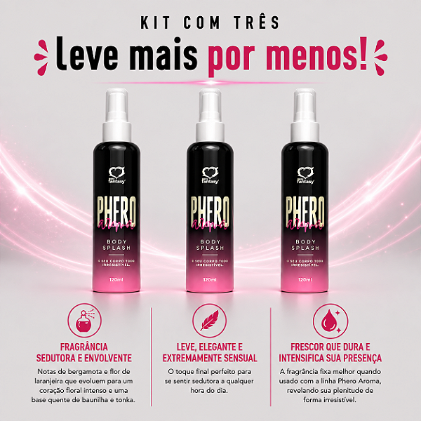 KIT COM TRES PHERO Aroma Feminino Body Splash 120ml ( cada sai por R$ 18,42 no pix )