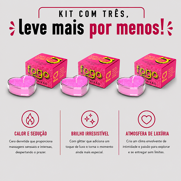 KIT COM TRES FOGO DA PAIXÃO Vela com Aroma Chiclete e Glitter 20g ( cada sai por R$ 11,94 no pix )