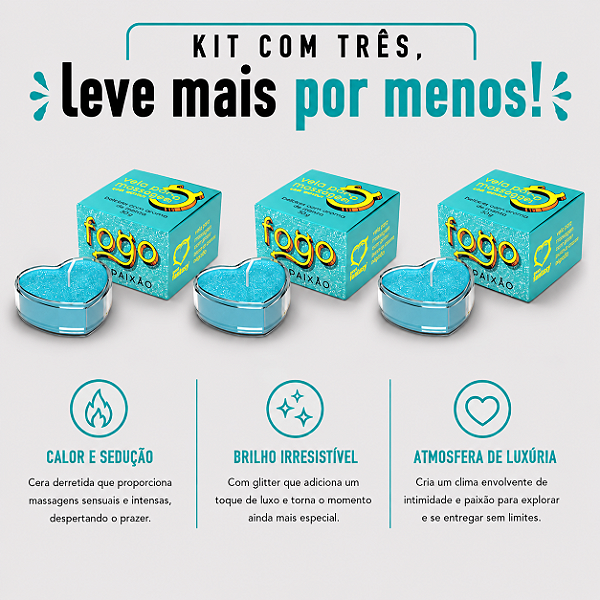 KIT COM TRES FOGO DA PAIXÃO Vela com Aroma Menta e Glitter 20g ( cada sai por R$ 11,94 no pix )