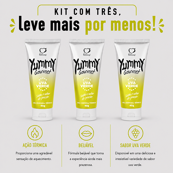 KIT COM TRES Yummy Gourmet Gel Térmico Uva Verde 45g ( cada sai por R$ 10,95 no pix )