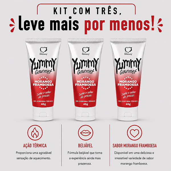 KIT COM TRES Yummy Gourmet Gel Térmico Morango Framboesa 45g ( cada sai por R$ 10,95 no pix )