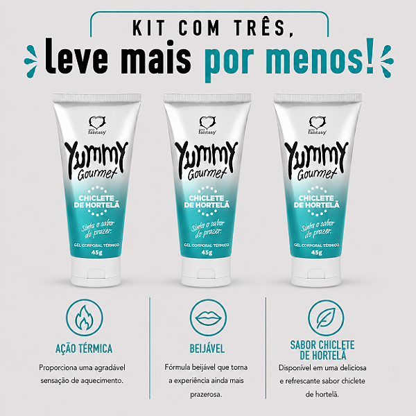 KIT COM TRES Yummy Gourmet Gel Térmico Chiclete de Hortelã 45g ( cada sai por R$ 10,95 no pix )