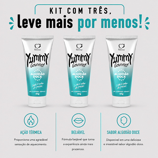KIT COM TRES Yummy Gourmet Gel Térmico Algodão Doce 45g ( cada sai por R$ 10,95 no pix )