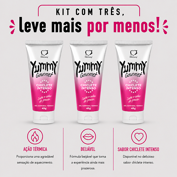 KIT COM TRES Yummy Gourmet Gel Térmico Chiclete Intenso 45g ( cada sai por R$ 10,95 no pix )