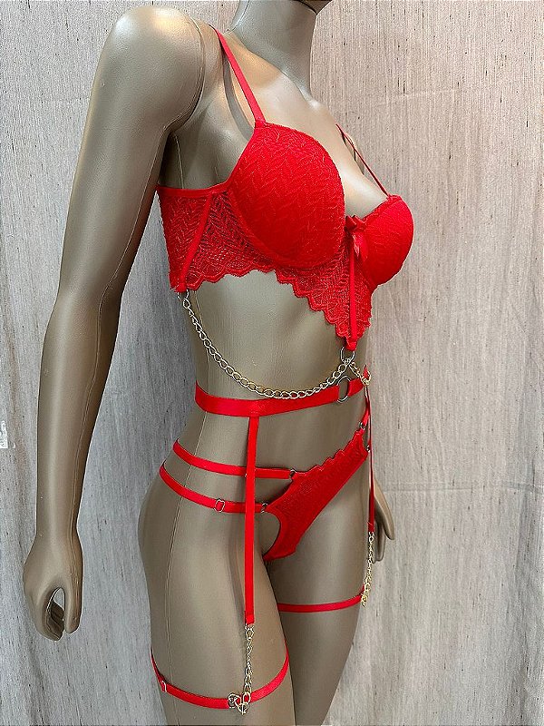 BARCELONA CONJUNTO COM CINTA LIGA VERMELHO - TAM G