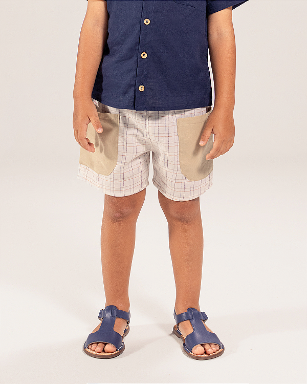 Bermuda bolso lateral Xadrez marinho