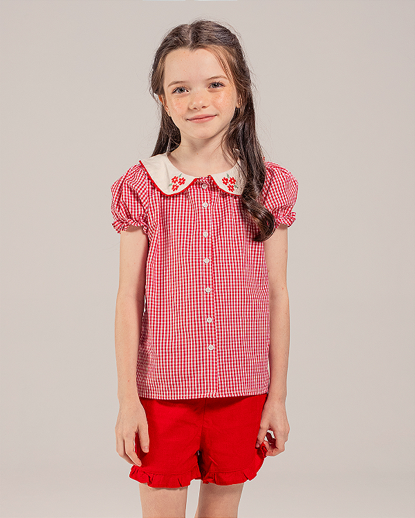 Blusa tulipa Xadrez vermelho