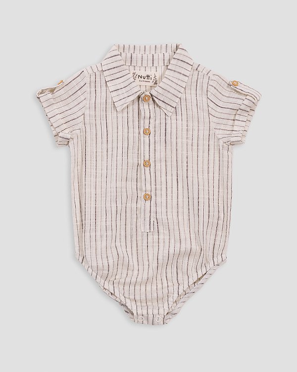 Body camisa manga curta Listrado marrom